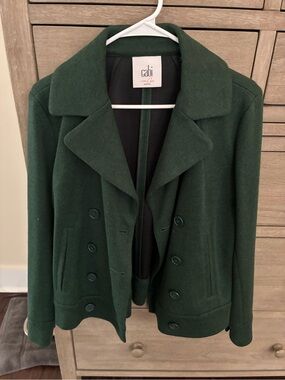 CAbi Deep Green Double-Breasted Wool Pea Coat